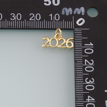 18K Gold Filled Year 2026 Pendant,Dainty Number Charm Bracelet Necklace for DIY Jewelry Making Supply