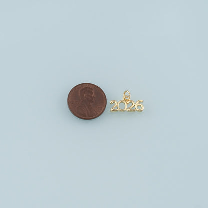 18K Gold Filled Year 2026 Pendant,Dainty Number Charm Bracelet Necklace for DIY Jewelry Making Supply