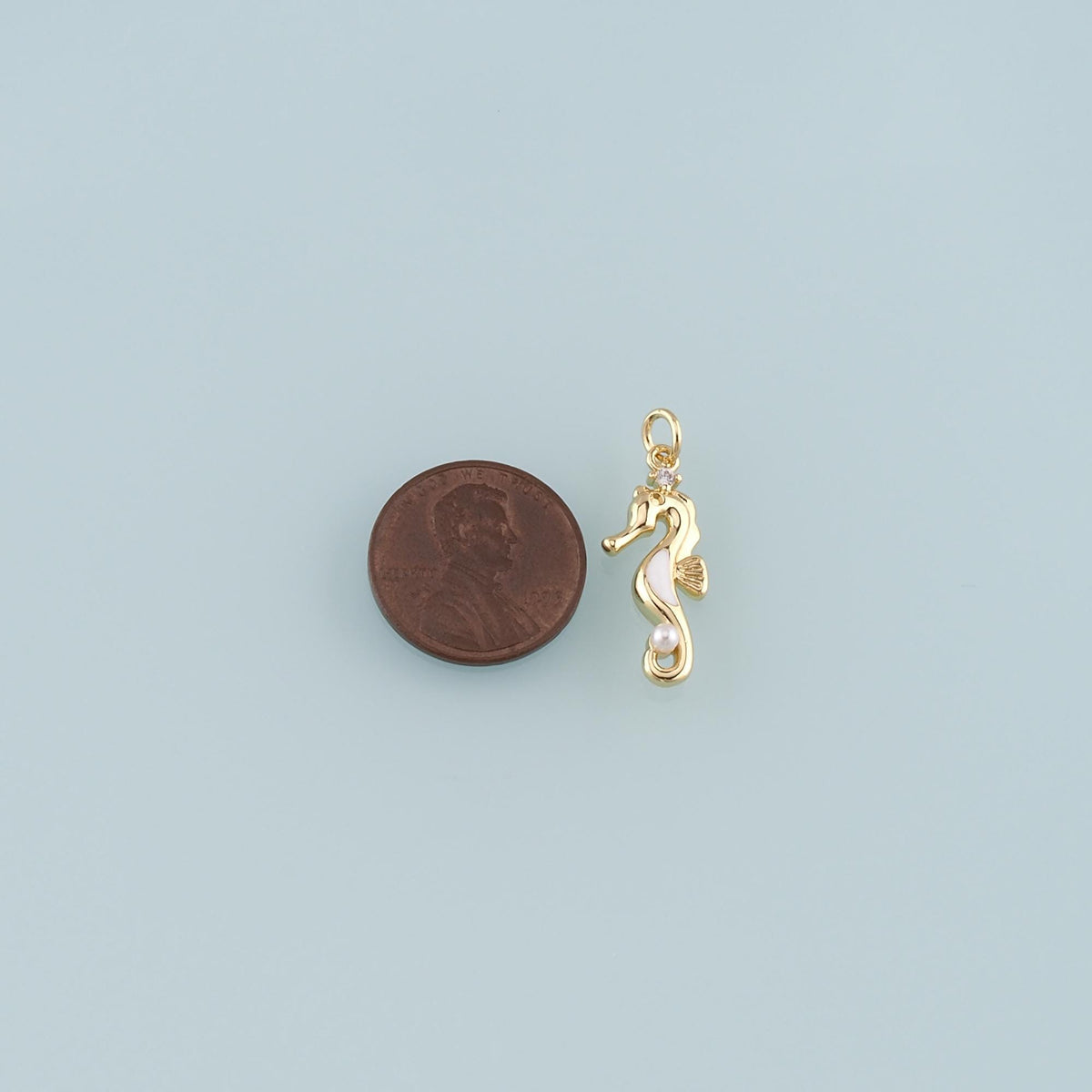 18K Gold Filled Pearl Seahorse Pendant,Enamel Seahorse Charm Bracelet Necklace for DIY Jewelry Making Supply