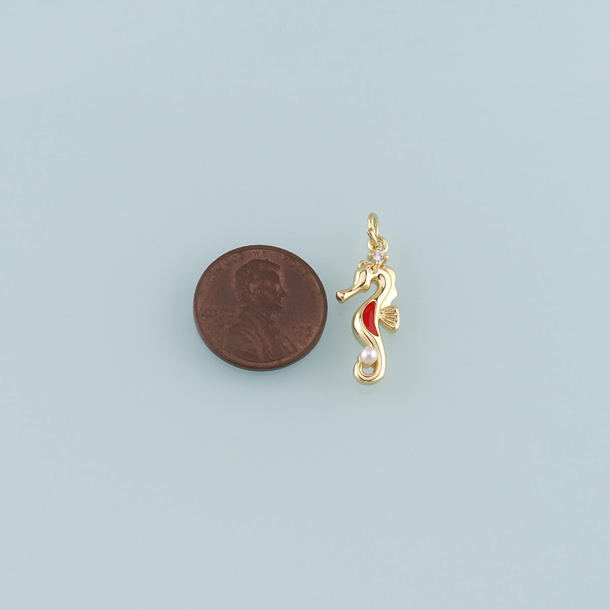 18K Gold Filled Pearl Seahorse Pendant,Enamel Seahorse Charm Bracelet Necklace for DIY Jewelry Making Supply