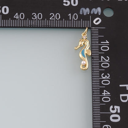 18K Gold Filled Pearl Seahorse Pendant,Enamel Seahorse Charm Bracelet Necklace for DIY Jewelry Making Supply