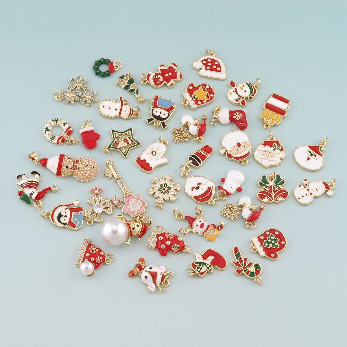 Gold Christmas Charms,18K Gold Filled Enamel Christmas Pendant Charm Bracelet Necklace for DIY Jewelry Making Supply
