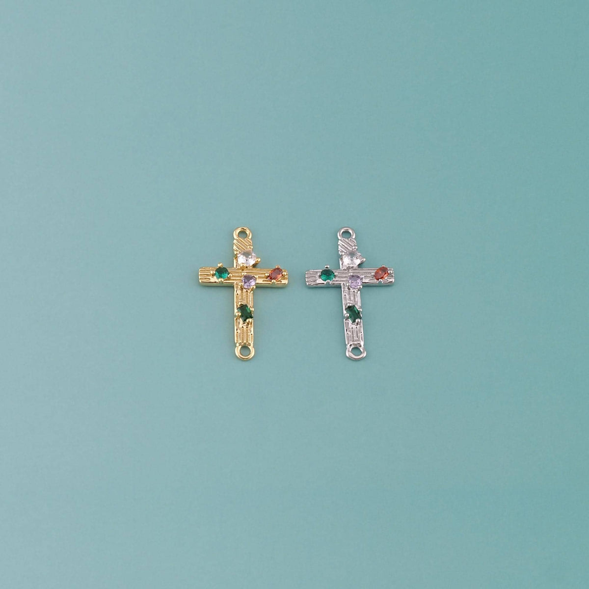 18K Gold Filled Cross CZ Charm Pendant for Jewelry Making