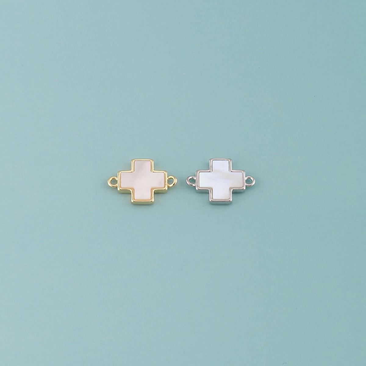 Gold Cross Connector,18K Gold Filled Shell Cross Pendant,Religion Charm Bracelet Necklace for DIY Jewelry Making Supply