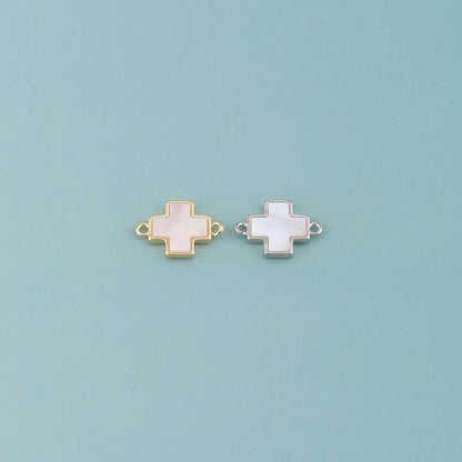Gold Cross Connector,18K Gold Filled Shell Cross Pendant,Religion Charm Bracelet Necklace for DIY Jewelry Making Supply