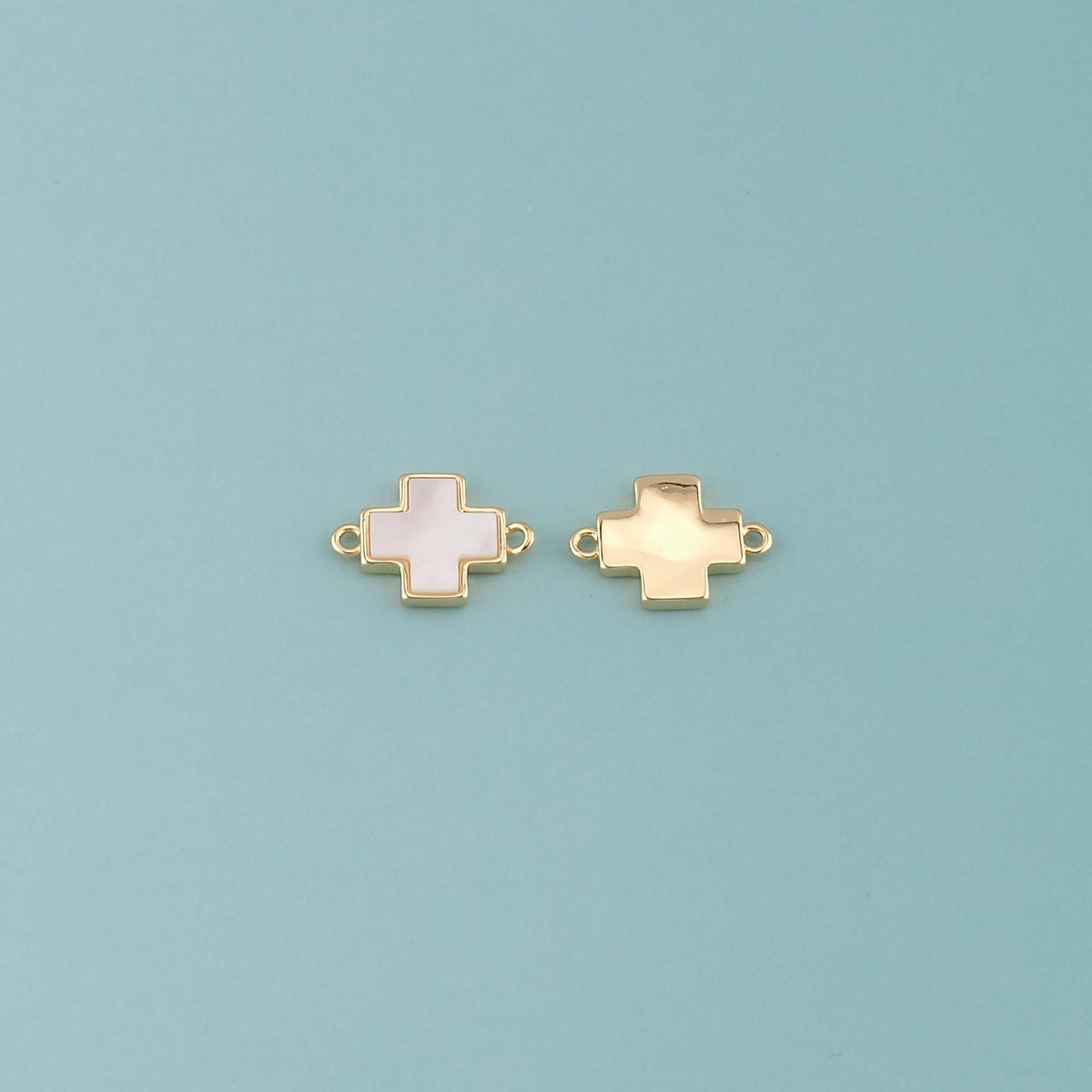 Gold Cross Connector,18K Gold Filled Shell Cross Pendant,Religion Charm Bracelet Necklace for DIY Jewelry Making Supply