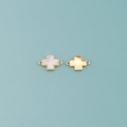 Gold Cross Connector,18K Gold Filled Shell Cross Pendant,Religion Charm Bracelet Necklace for DIY Jewelry Making Supply