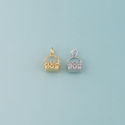 18K Gold Filled Fruit Basket Pendant,CZ Micro Pave Nantucket Basket Charm Bracelet Necklace for DIY Jewelry Making Supply