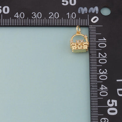 18K Gold Filled Fruit Basket Pendant,CZ Micro Pave Nantucket Basket Charm Bracelet Necklace for DIY Jewelry Making Supply