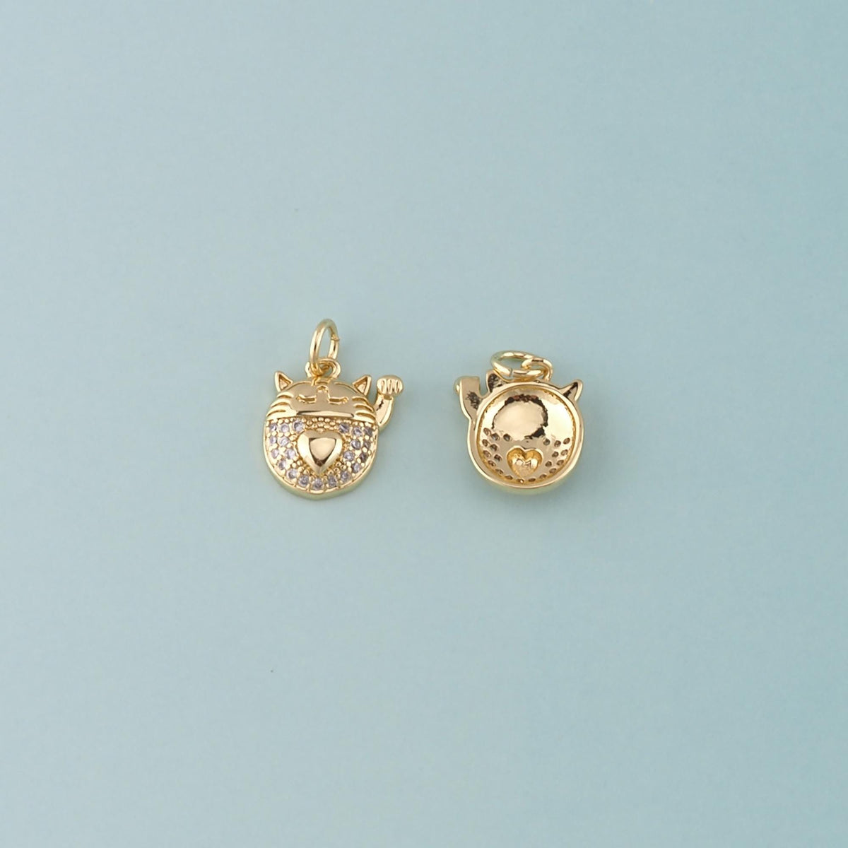18K Gold Filled Lucky Cat Pendant,CZ Micro Pave Lucky Cat Charm Bracelet Necklace for DIY Jewelry Making Supply