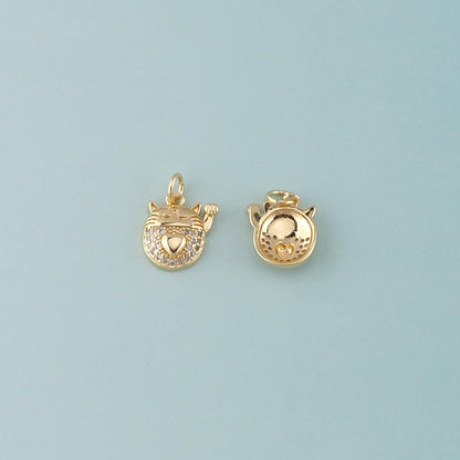 18K Gold Filled Lucky Cat Pendant,CZ Micro Pave Lucky Cat Charm Bracelet Necklace for DIY Jewelry Making Supply