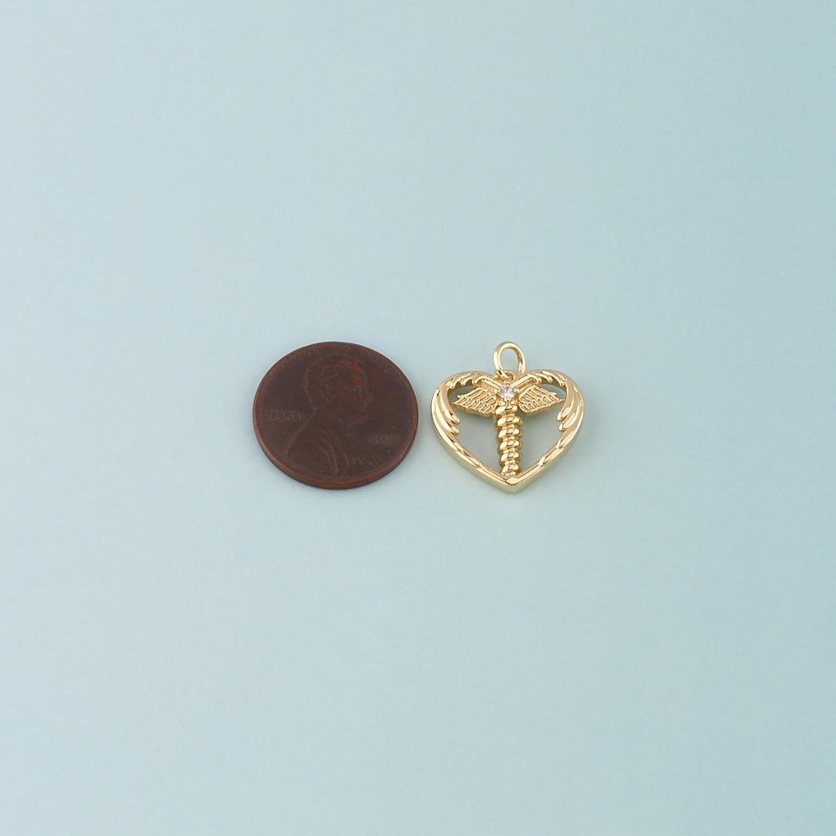 18K Gold Filled Heart CZ Charm Pendant for Jewelry Making
