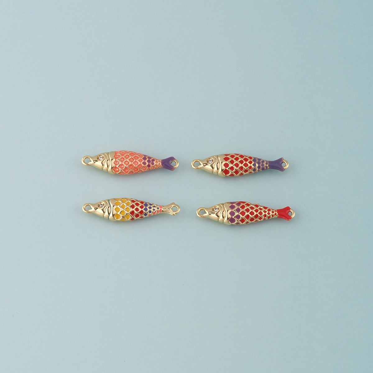 Gold Fish Connector,18K Gold Filled Fish Pendant,Enamel Ocean Charm Bracelet Necklace for DIY Jewelry Making Supply