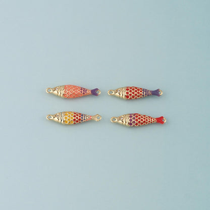 Gold Fish Connector,18K Gold Filled Fish Pendant,Enamel Ocean Charm Bracelet Necklace for DIY Jewelry Making Supply