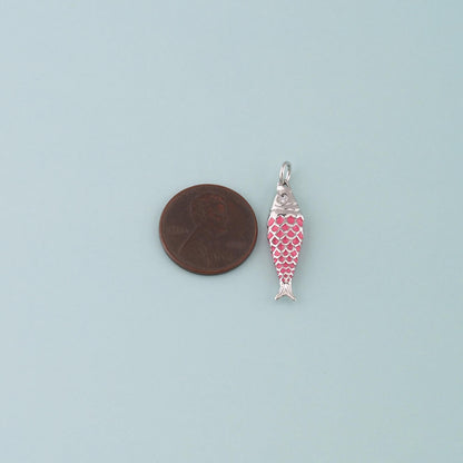 Silver Fish Pendant,Enamel Ocean Charm Bracelet Necklace for DIY Jewelry Making Supply