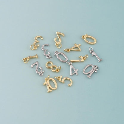 18K Gold Filled Number Pendant,CZ Micro Pave Number Charm Bracelet Necklace for DIY Jewelry Making Supply
