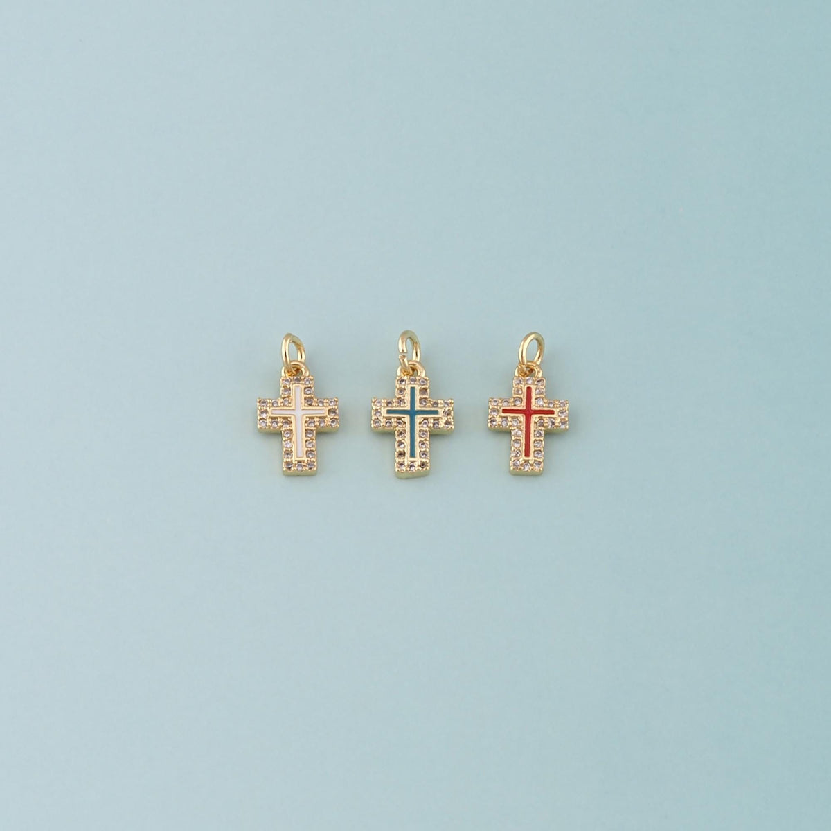 Gold Cross Charms,18K Gold Filled Cross Pendant,Enamel Religion Charm Bracelet Necklace for DIY Jewelry Making Supply