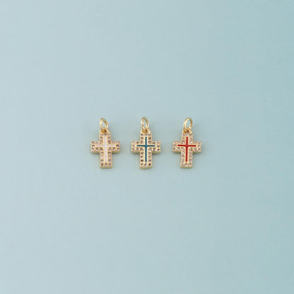 Gold Cross Charms,18K Gold Filled Cross Pendant,Enamel Religion Charm Bracelet Necklace for DIY Jewelry Making Supply