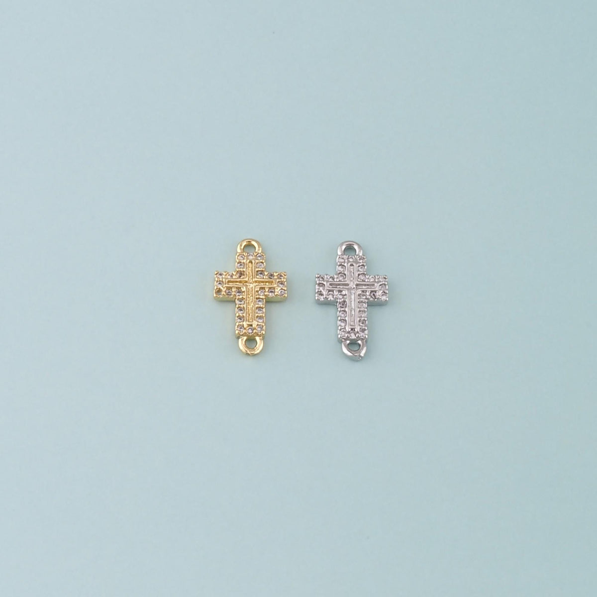 Gold Cross Connector,18K Gold Filled Cross Pendant,CZ Micro Pave Religion Charm Bracelet Necklace for DIY Jewelry Making Supp