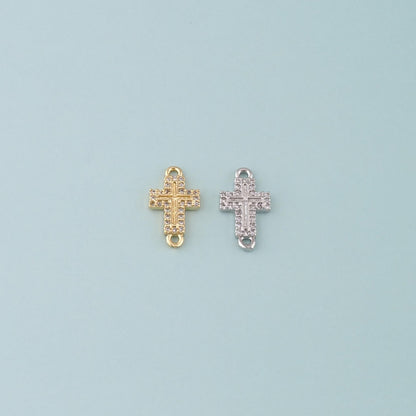 Gold Cross Connector,18K Gold Filled Cross Pendant,CZ Micro Pave Religion Charm Bracelet Necklace for DIY Jewelry Making Supp