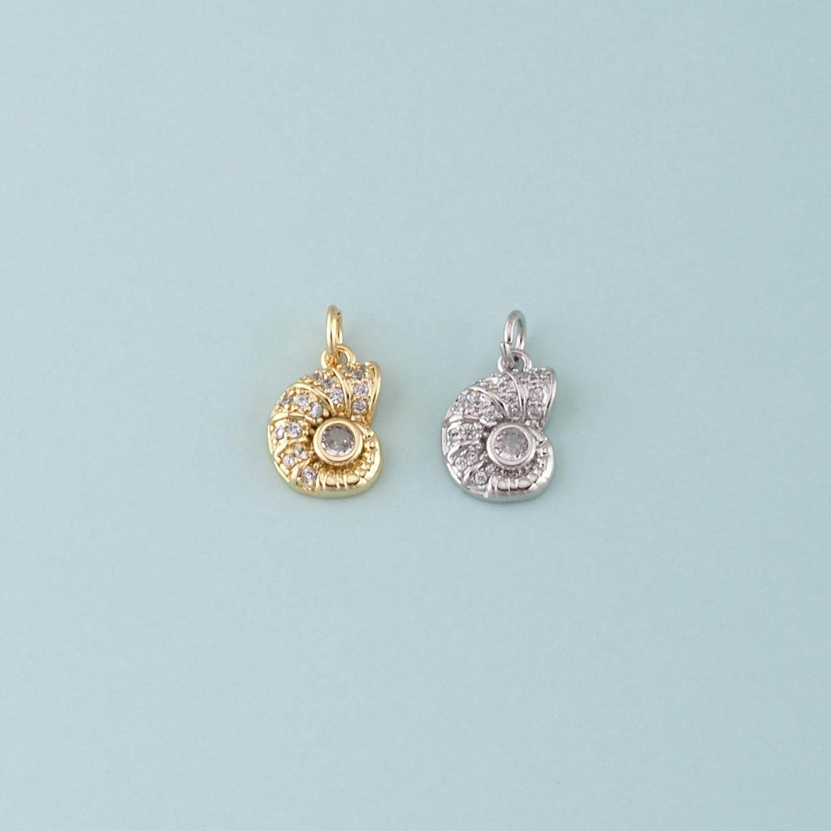 18K Gold Filled Shell CZ Charm Pendant for Jewelry Making