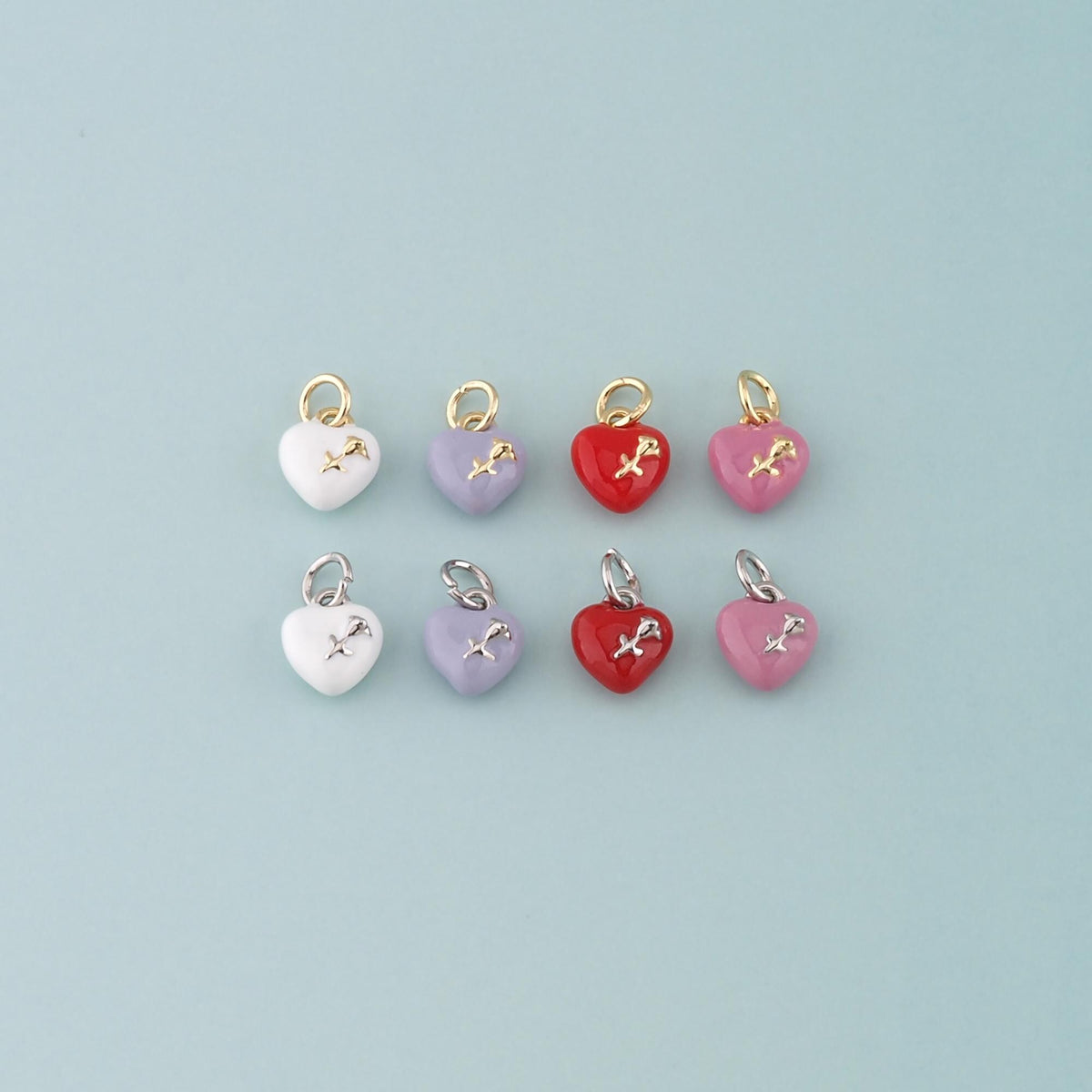 Gold Heart Rose Charm,18K Gold Filled Rose Pendant,Enamel Flower Charm Bracelet Necklace for DIY Jewelry Making Supply