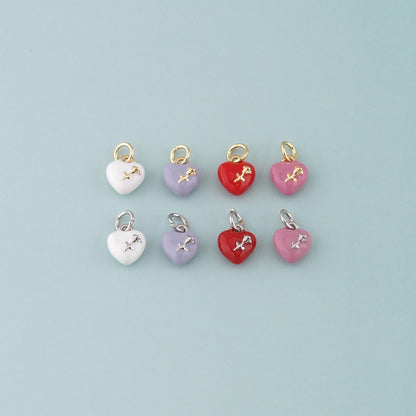 Gold Heart Rose Charm,18K Gold Filled Rose Pendant,Enamel Flower Charm Bracelet Necklace for DIY Jewelry Making Supply