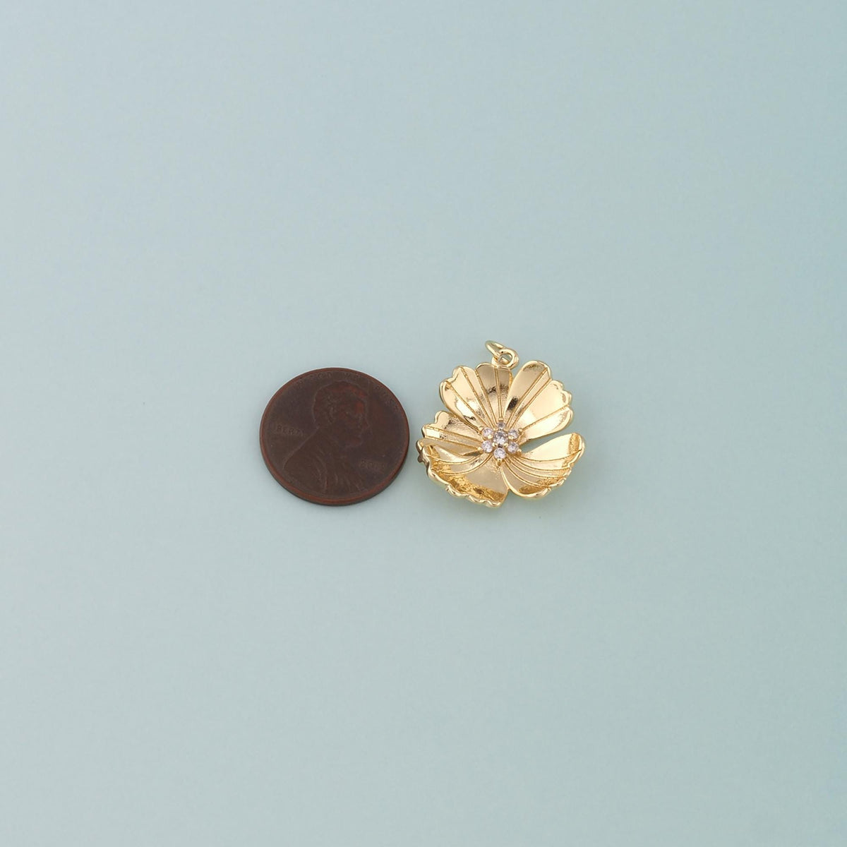 Gold Flower Charms,18K Gold Filled Flower Pendant,CZ Micro Pave Flower Charm Bracelet Necklace for DIY Jewelry Making Supply