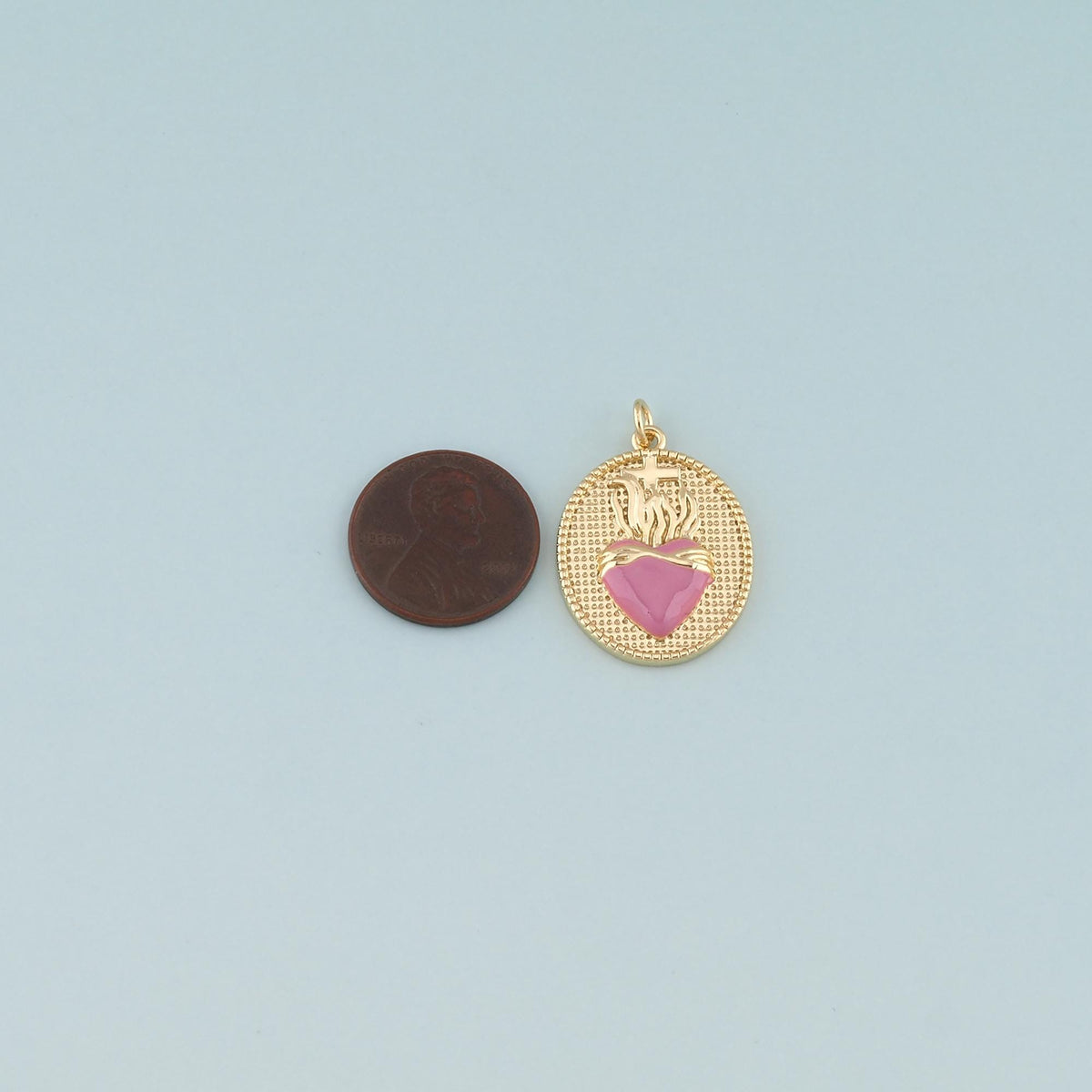 18K Gold Filled Sacred Heart Enamel Charm Pendant for Jewelry Making