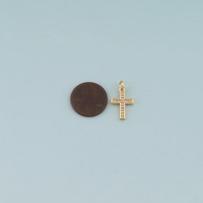 Gold Cross Charms,18K Gold Filled Cross Pendant,CZ Micro Pave Religion Charm Bracelet Necklace for DIY Jewelry Making Supply