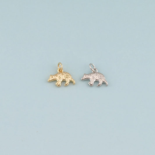 18K Gold Filled Bear Pendant,CZ Micro Pave Bear Charm Bracelet Necklace for DIY Jewelry Making Supply