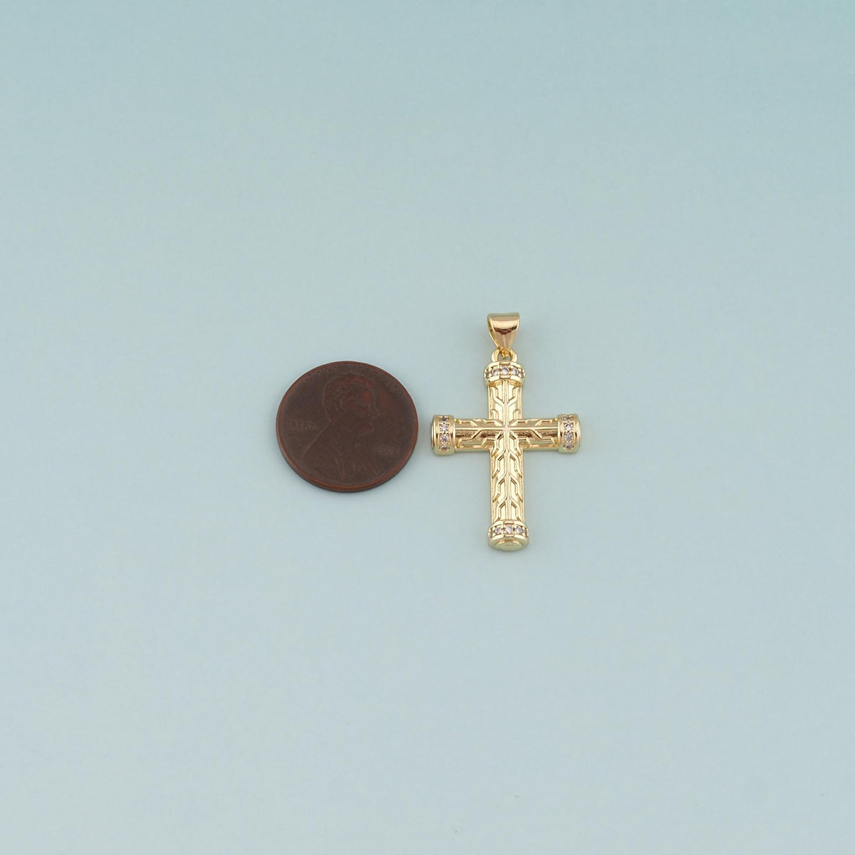 18K Gold Filled Cross CZ Charm Pendant for Jewelry Making