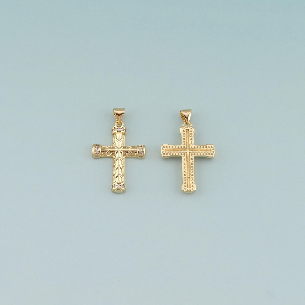 Gold Cross Charms,18K Gold Filled Cross Pendant,CZ Micro Pave Religion Charm Bracelet Necklace for DIY Jewelry Making Supply