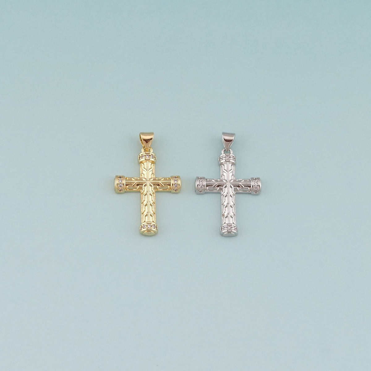 18K Gold Filled Cross CZ Charm Pendant for Jewelry Making
