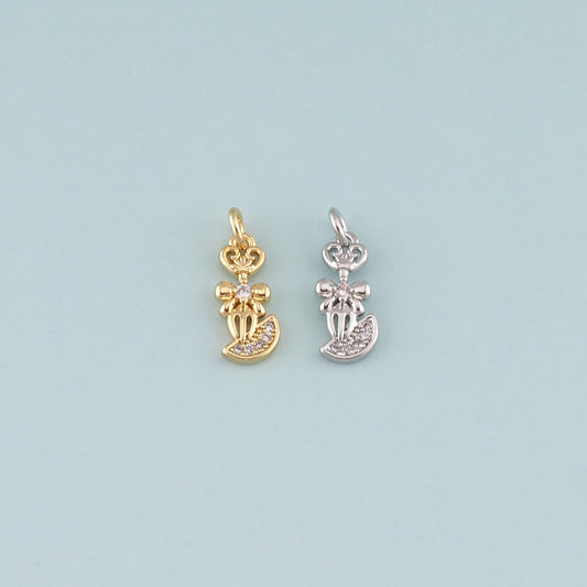 18K Gold Filled Fork Pendant,CZ Micro Pave Fork Charm Bracelet Necklace for DIY Jewelry Making Supply
