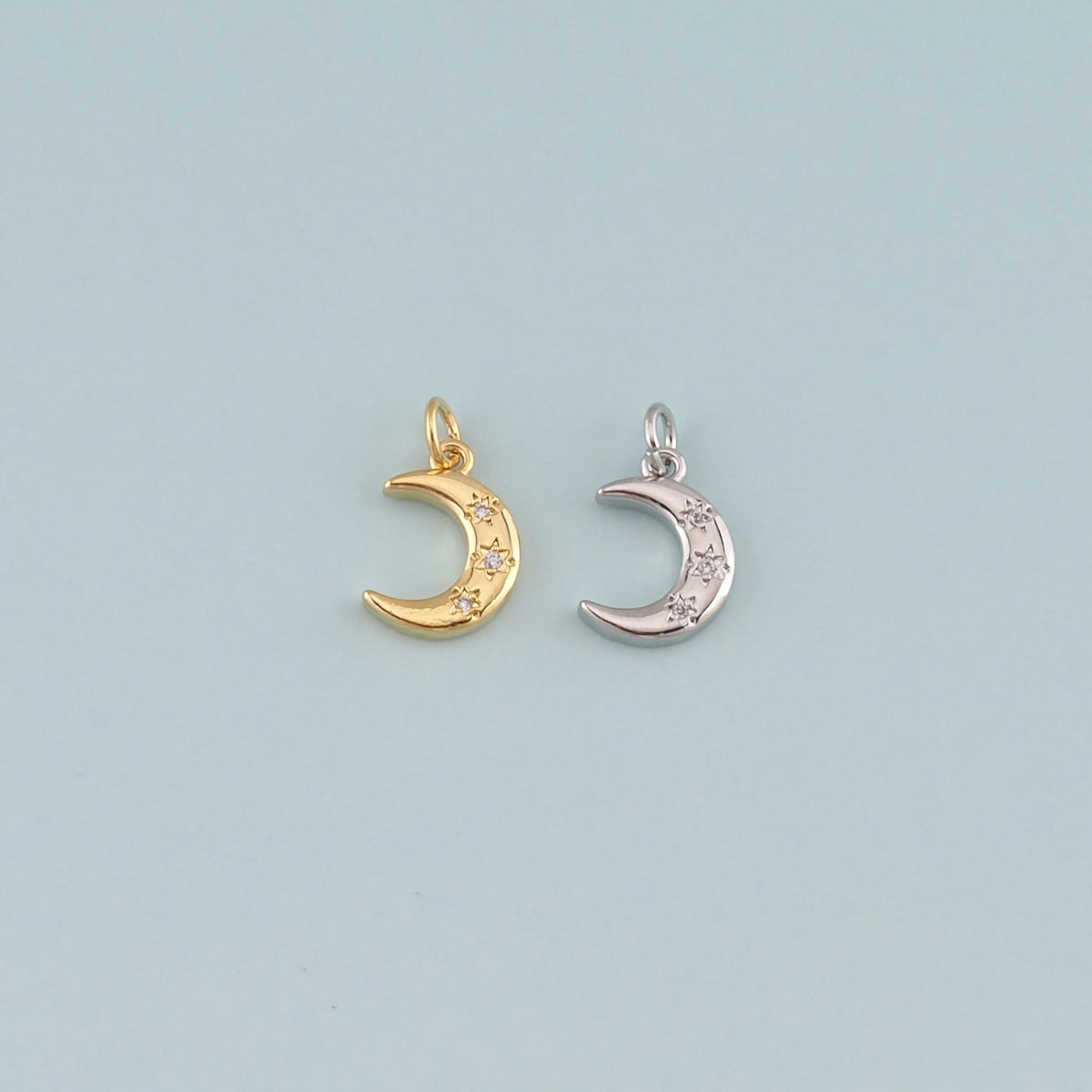 18K Gold Filled Moon CZ Charm Pendant for Jewelry Making