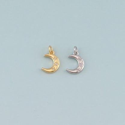 18K Gold Filled Moon CZ Charm Pendant for Jewelry Making