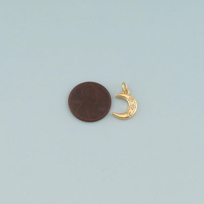 18K Gold Filled Moon CZ Charm Pendant for Jewelry Making