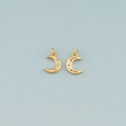 18K Gold Filled Moon CZ Charm Pendant for Jewelry Making