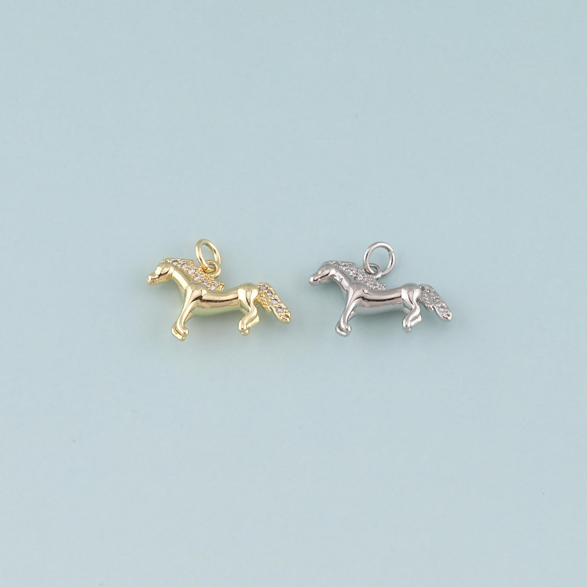 Gold Horse Charms,18K Gold Filled Horse Pendant,CZ Micro Pave Animal Charm Bracelet Necklace for DIY Jewelry Making Supply