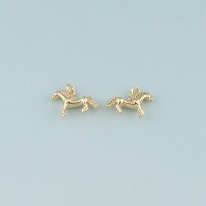Gold Horse Charms,18K Gold Filled Horse Pendant,CZ Micro Pave Animal Charm Bracelet Necklace for DIY Jewelry Making Supply