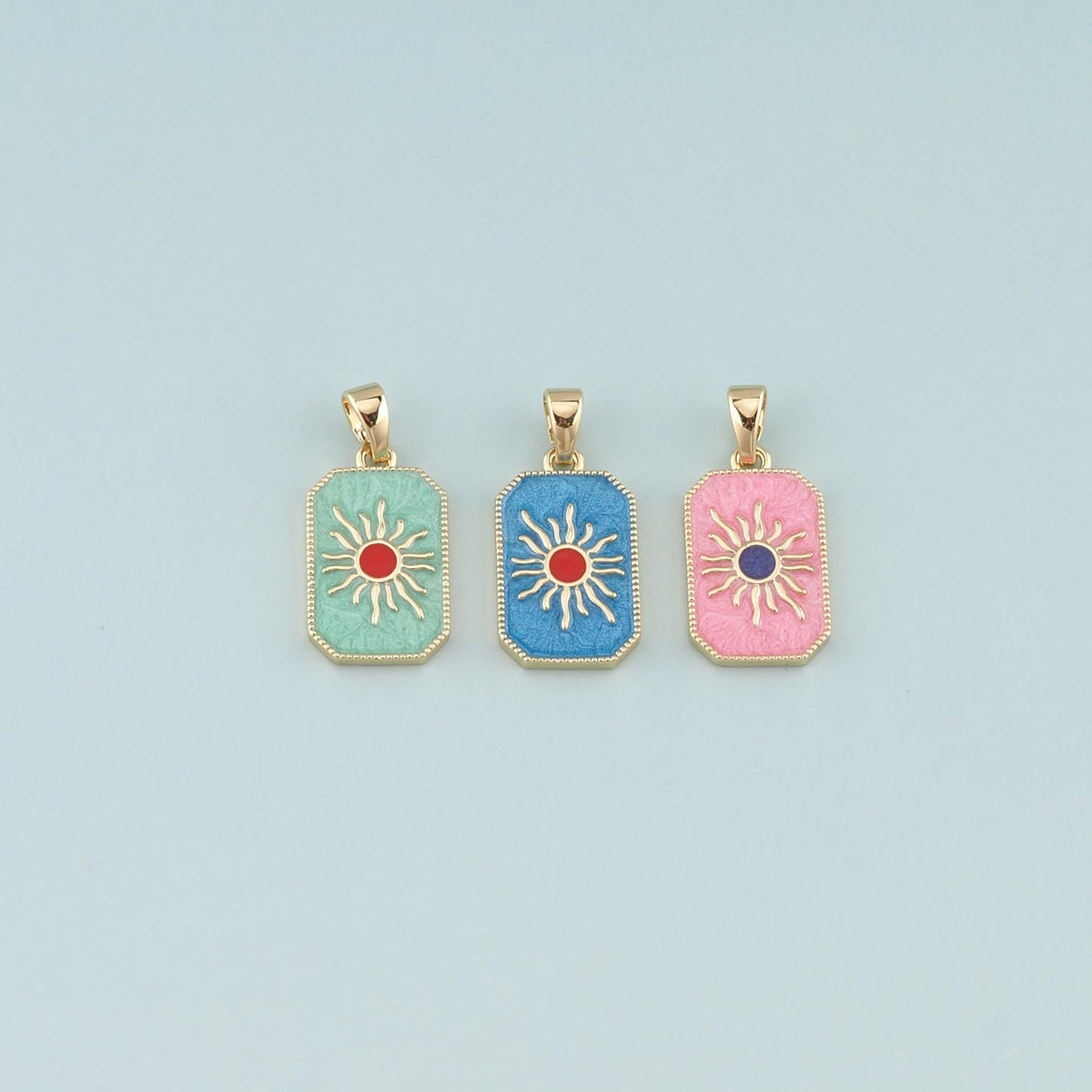 Gold Sun Charms,18K Gold Filled Sun Pendant,Enamel Celestial Charm Bracelet Necklace for DIY Jewelry Making Supply