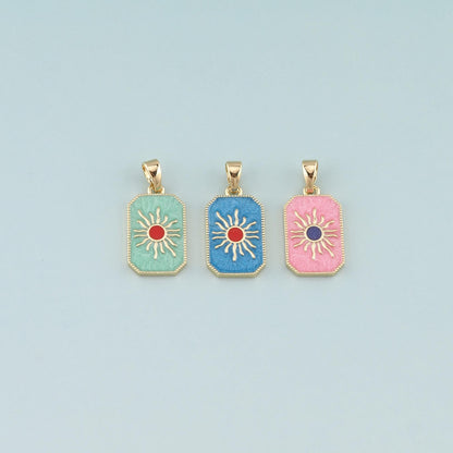 Gold Sun Charms,18K Gold Filled Sun Pendant,Enamel Celestial Charm Bracelet Necklace for DIY Jewelry Making Supply