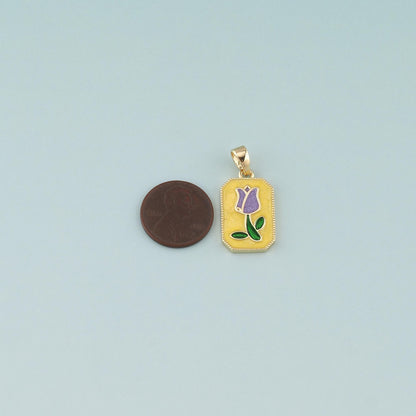 Gold Flower Charm,18K Gold Filled Tulip Pendant,Enamel Flower Charm Bracelet Necklace for DIY Jewelry Making Supply