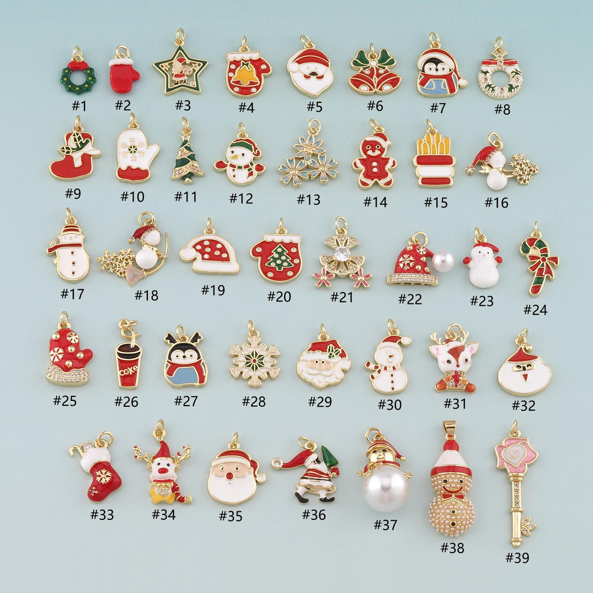 Gold Christmas Charms,18K Gold Filled Enamel Christmas Pendant Charm Bracelet Necklace for DIY Jewelry Making Supply