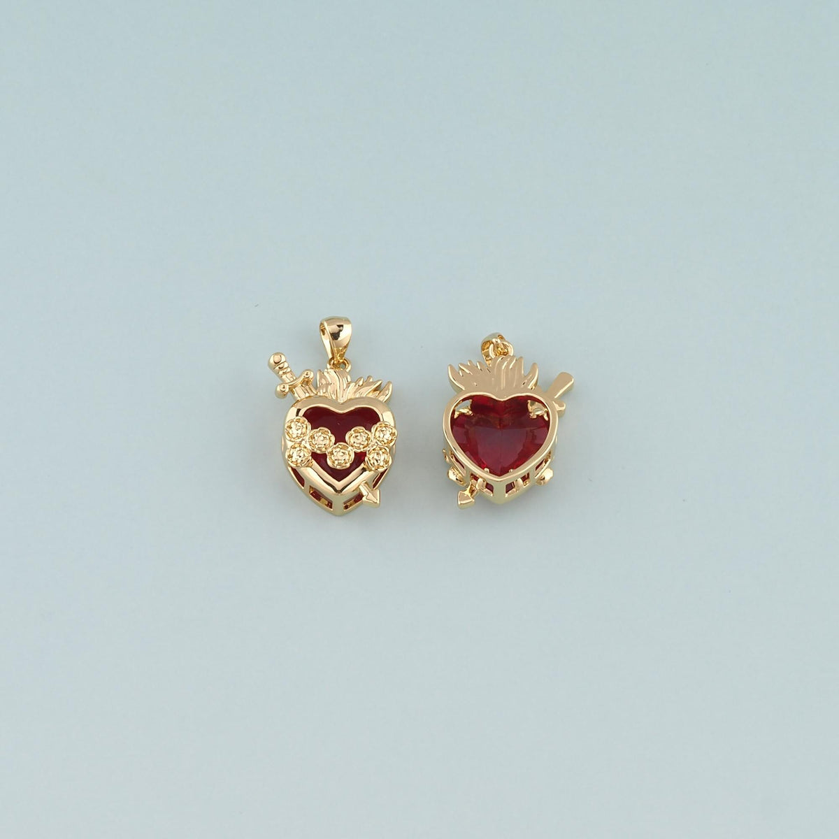 Gold Heart Charms,18K Gold Filled Sacred Heart Pendant,Dainty Religion Charm Bracelet Necklace for DIY Jewelry Making Supply