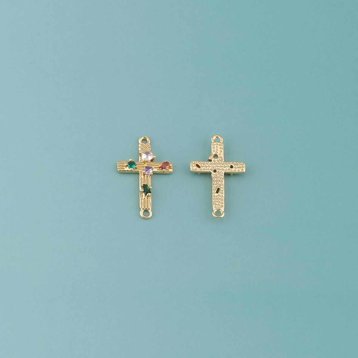 18K Gold Filled Cross CZ Charm Pendant for Jewelry Making