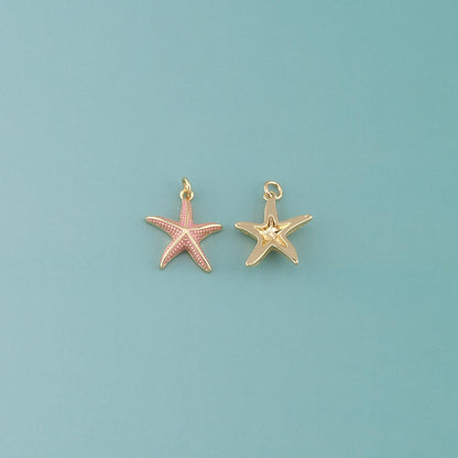 Gold Starfish Charms,18K Gold Filled Sea Star Pendant,Enamel Starfish Charm Bracelet Necklace for DIY Jewelry Making Supply