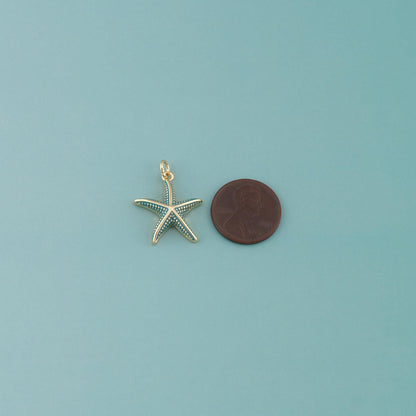 Gold Starfish Charms,18K Gold Filled Sea Star Pendant,Enamel Starfish Charm Bracelet Necklace for DIY Jewelry Making Supply