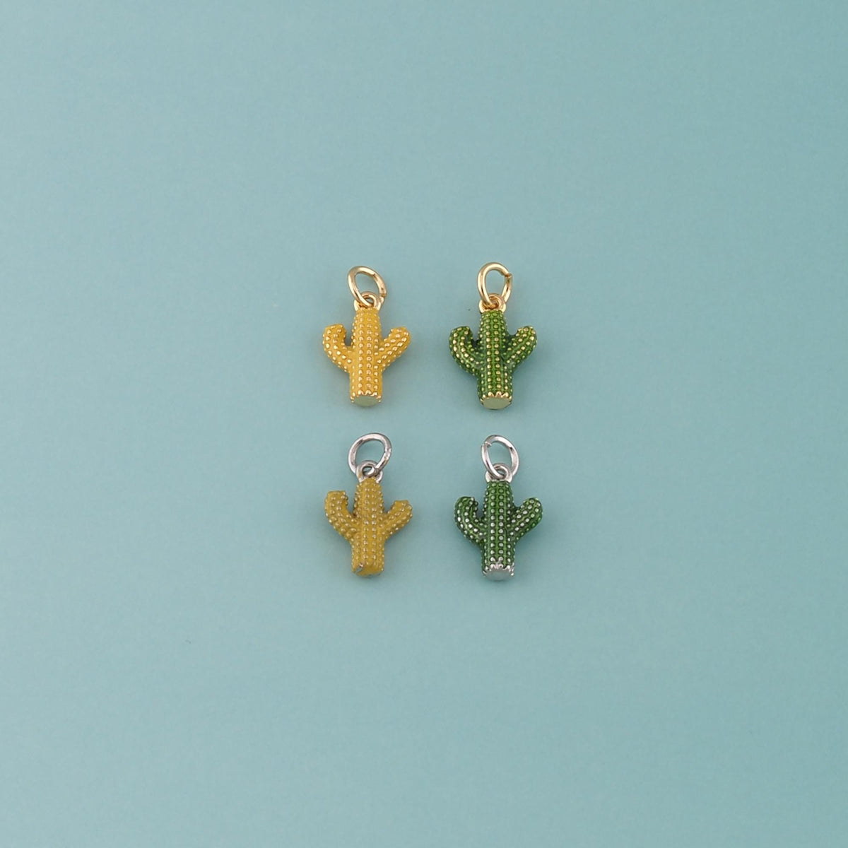 Gold Cactus Charms,18K Gold Filled Cactus Pendant,Enamel Desert Charm Bracelet Necklace for DIY Jewelry Making Supply
